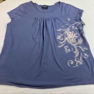 BCBG Paris Blue Short Sleeve Shirt Floral Design L